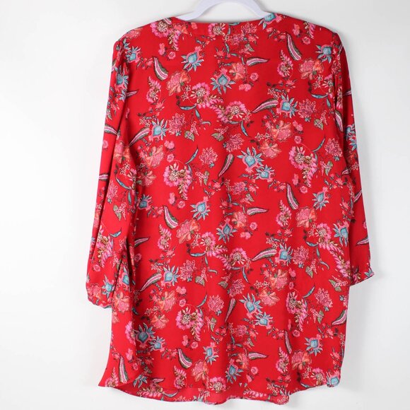 ROSE & OLIVE Red Floral Tunic Blouse - 1X - Picture 2 of 7